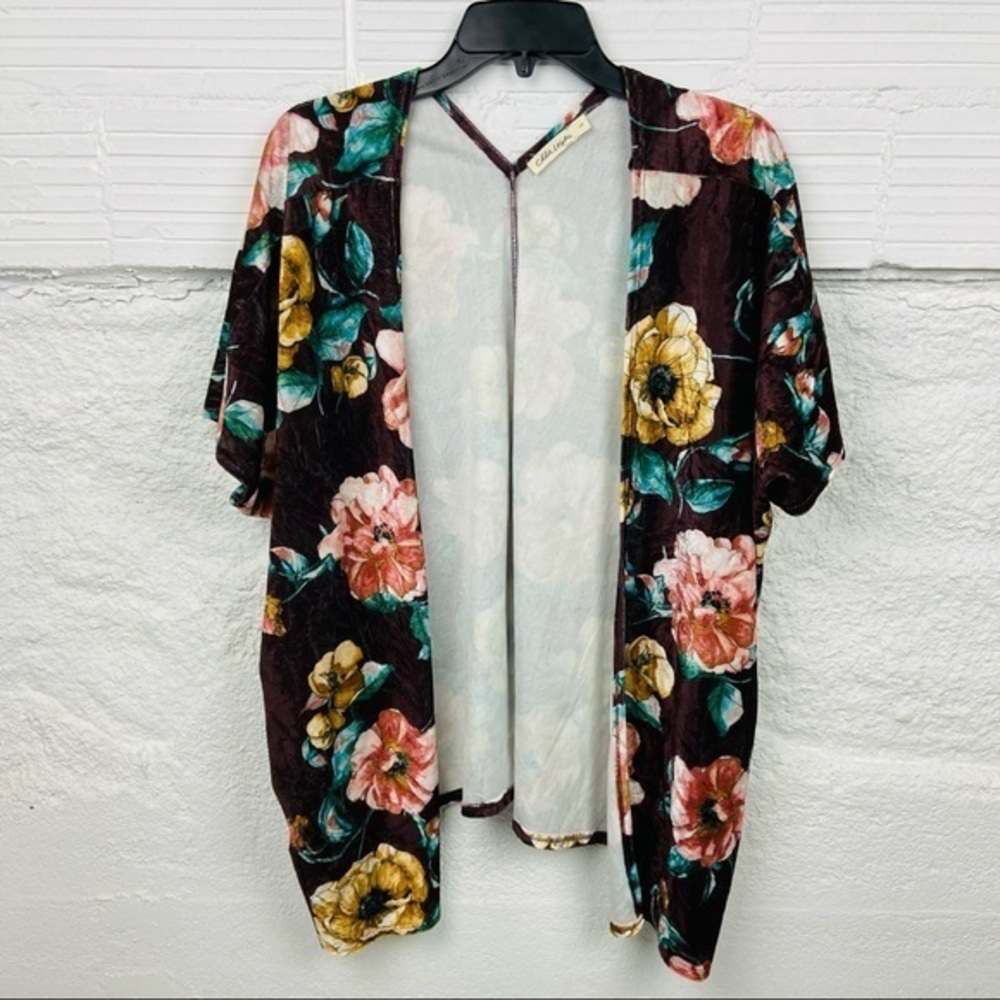 CHLOE & KATIE wine colored crushed velvet floral komodo size small